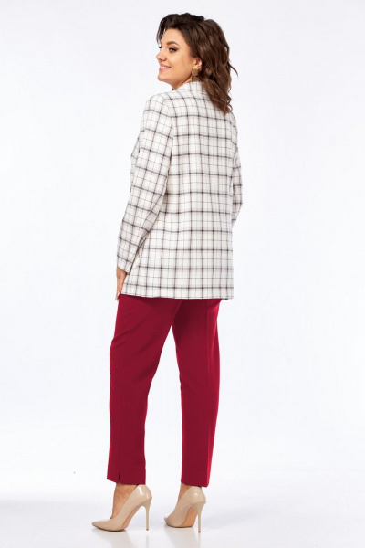 Брюки, жакет, футболка Милора-стиль 1198/1 клетка+красный - фото 2