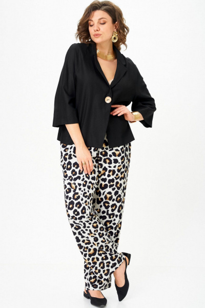 Брюки, жакет SOVA 11332 черный -леопард - фото 3