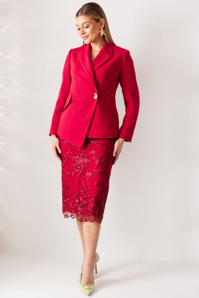 Жакет, юбка Мода Юрс 26-2962 вишня - фото 4