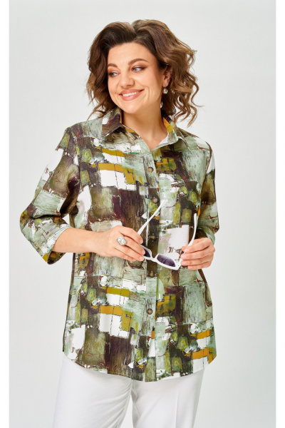Блуза БелЭльСтиль 877-3_26_22 зеленый_дизайн - фото 3