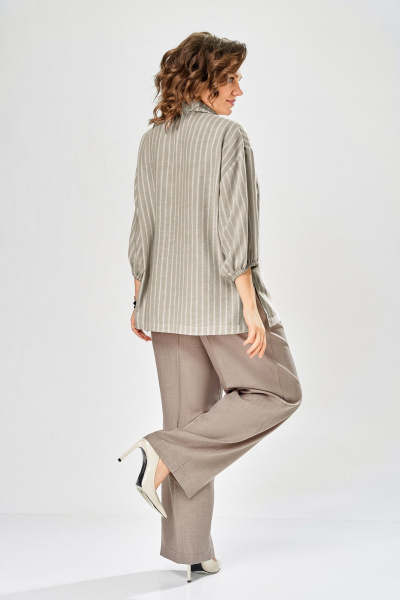 Блуза, брюки Ольга Стиль С-1017 хаки-коричневый - фото 4