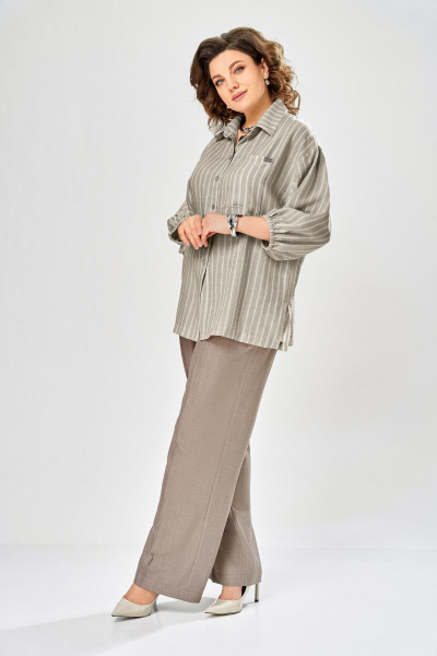 Блуза, брюки Ольга Стиль С-1017 хаки-коричневый - фото 2