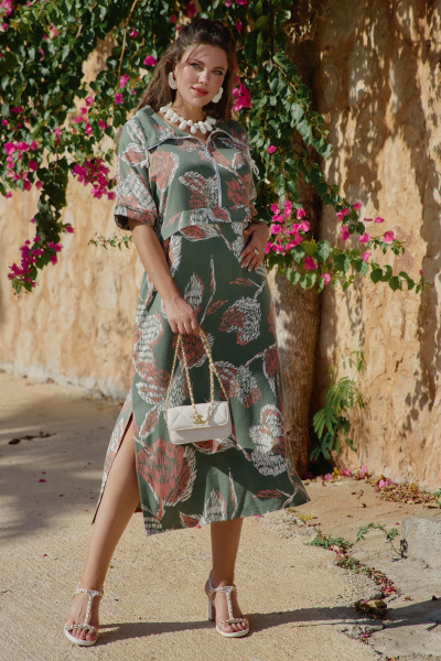 Платье Vittoria Queen 28963 зелено-оранжевый_принт - фото 3