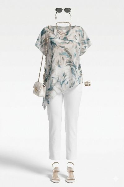 Блуза, брюки Vittoria Queen 28983 белый-бирюзовый - фото 8