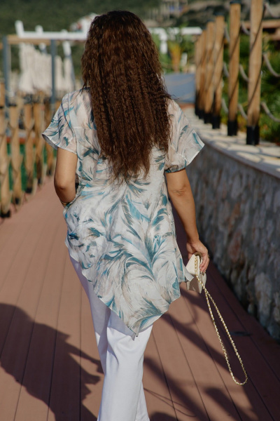 Блуза, брюки Vittoria Queen 28983 белый-бирюзовый - фото 5