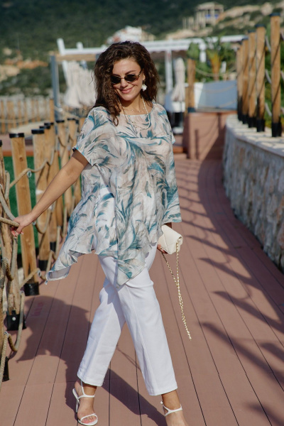 Блуза, брюки Vittoria Queen 28983 белый-бирюзовый - фото 2