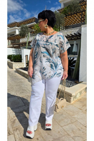 Блуза, брюки Vittoria Queen 28983 белый-бирюзовый - фото 7