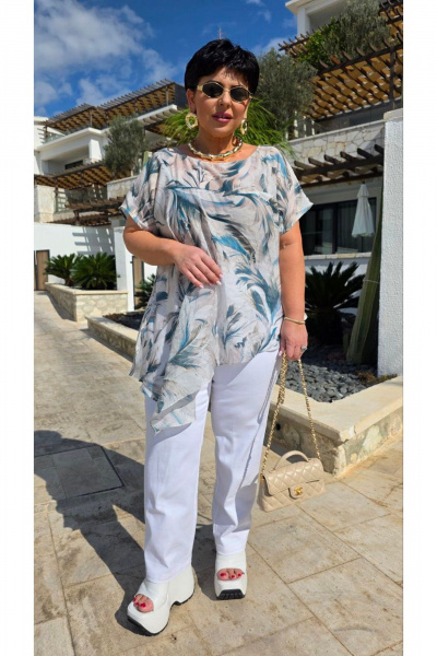 Блуза, брюки Vittoria Queen 28983 белый-бирюзовый - фото 6