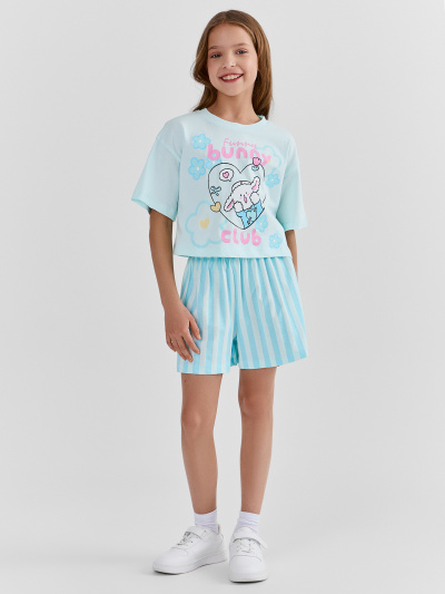 Футболка, шорты Mark Formelle 397764/25-39435П-0 ледяной_замок_голубая_полоска_3_сл_на_пол - фото 1