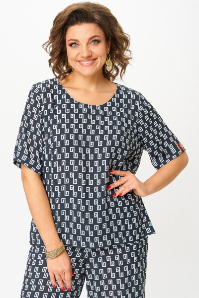 Блуза, брюки БелЭльСтиль 875.3 _22_22+605-2_73_22 сине-белый_принт - фото 9