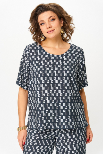 Блуза, брюки БелЭльСтиль 875.3 _22_22+605-2_73_22 сине-белый_принт - фото 8