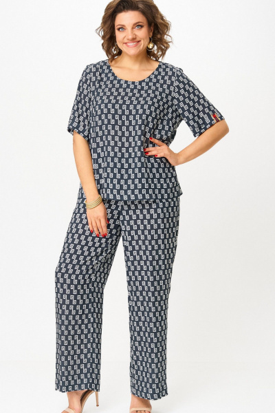Блуза, брюки БелЭльСтиль 875.3 _22_22+605-2_73_22 сине-белый_принт - фото 5