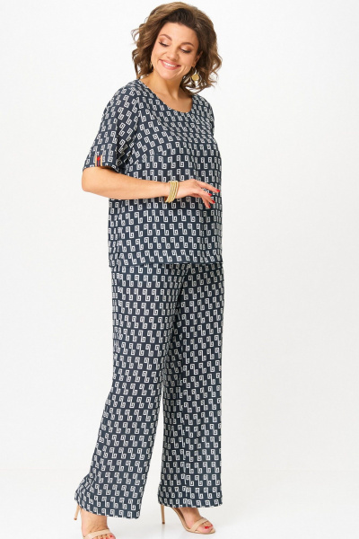 Блуза, брюки БелЭльСтиль 875.3 _22_22+605-2_73_22 сине-белый_принт - фото 2
