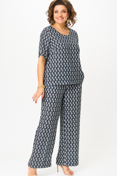 Блуза, брюки БелЭльСтиль 875.3 _22_22+605-2_73_22 сине-белый_принт - фото 4