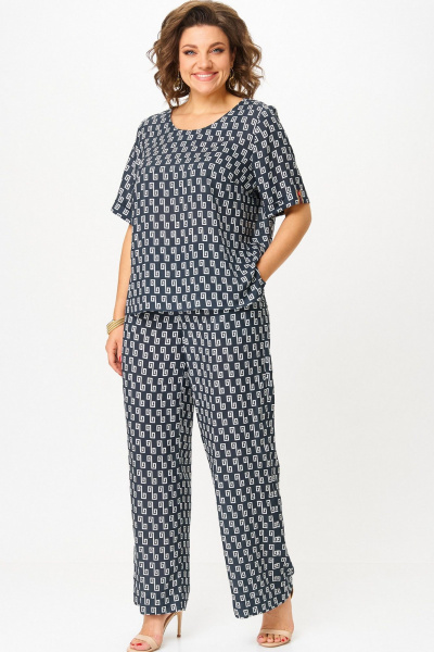 Блуза, брюки БелЭльСтиль 875.3 _22_22+605-2_73_22 сине-белый_принт - фото 1