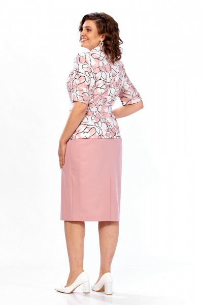 Жакет, юбка Милора-стиль 1361 розовый+цветы - фото 4