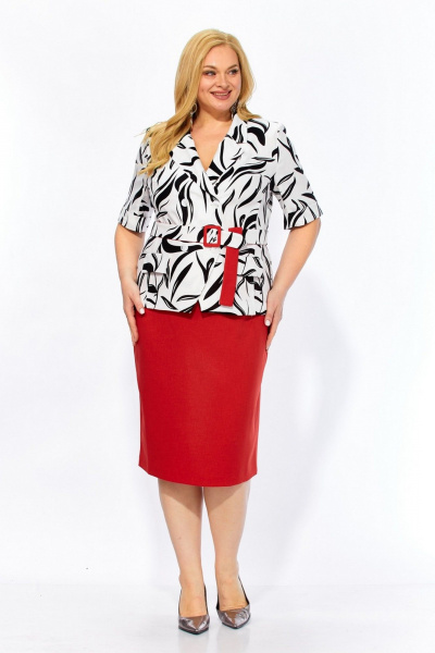 Жакет, юбка Милора-стиль 1361 зебра+красный - фото 4