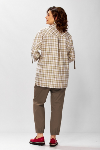 Брюки, рубашка Милора-стиль 1438 клетка/шоколад - фото 3