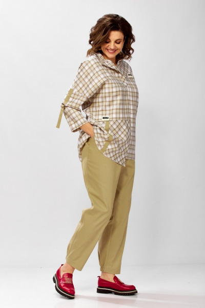 Брюки, рубашка Милора-стиль 1438 песочный/клетка - фото 5