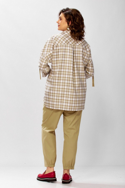Брюки, рубашка Милора-стиль 1438 песочный/клетка - фото 4