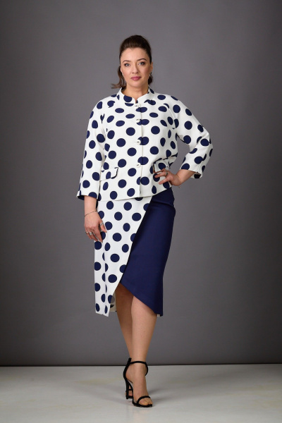Жакет, юбка Rosheli 1178/2 молочный/темно-синий - фото 5