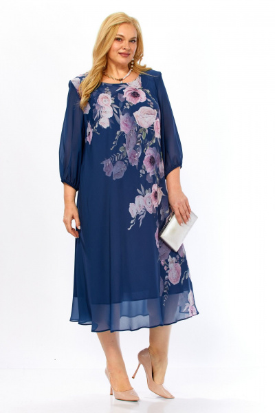 Платье Элль-стиль 2278 джинс_цветочный_принт - фото 16