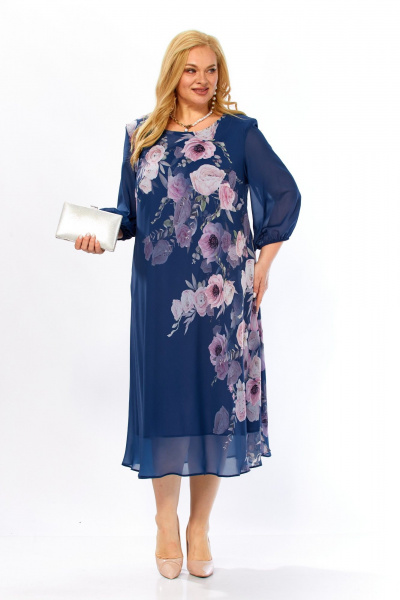 Платье Элль-стиль 2278 джинс_цветочный_принт - фото 13