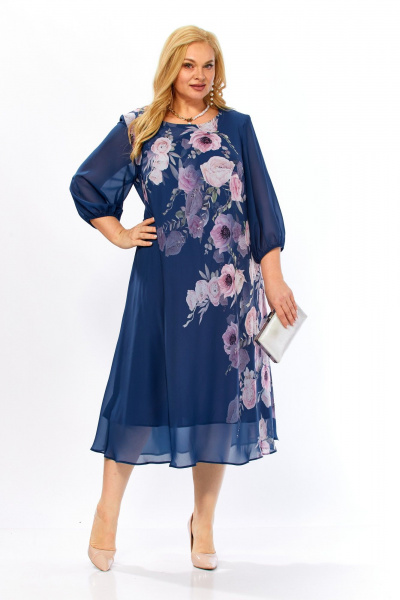 Платье Элль-стиль 2278 джинс_цветочный_принт - фото 12