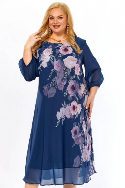 Платье Элль-стиль 2278 джинс_цветочный_принт - фото 8
