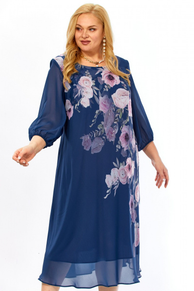 Платье Элль-стиль 2278 джинс_цветочный_принт - фото 6