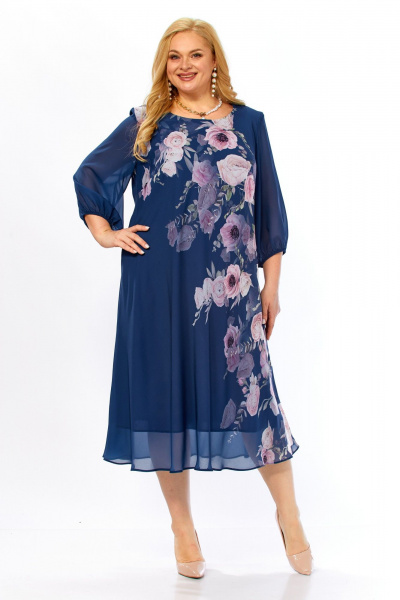 Платье Элль-стиль 2278 джинс_цветочный_принт - фото 1