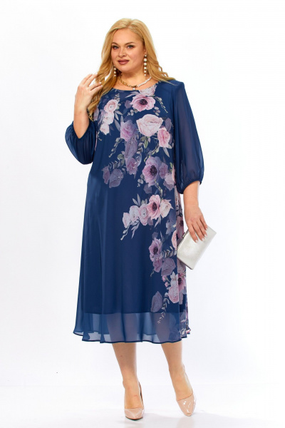 Платье Элль-стиль 2278 джинс_цветочный_принт - фото 2