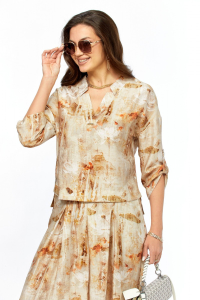 Жакет, кюлоты Taita plus 2535/3 абстракция_бежевый - фото 11