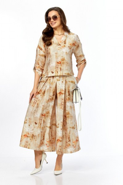 Жакет, кюлоты Taita plus 2535/3 абстракция_бежевый - фото 7