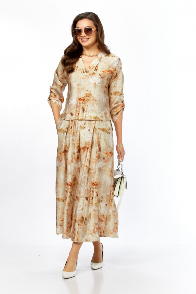 Жакет, кюлоты Taita plus 2535/3 абстракция_бежевый - фото 6