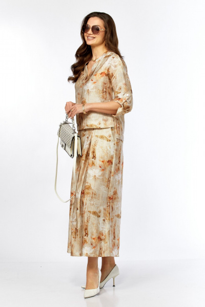 Жакет, кюлоты Taita plus 2535/3 абстракция_бежевый - фото 4