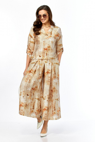 Жакет, кюлоты Taita plus 2535/3 абстракция_бежевый - фото 3