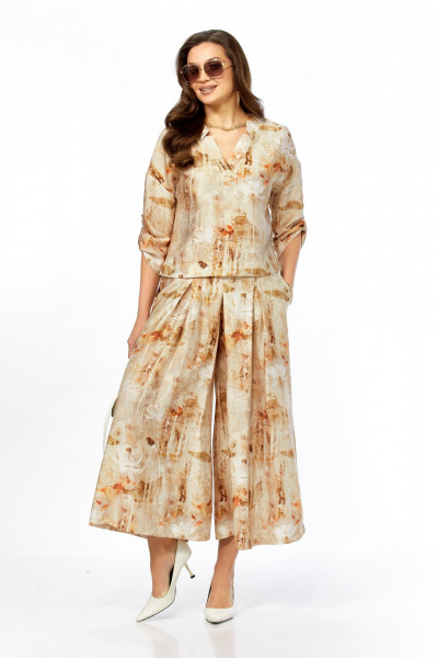 Жакет, кюлоты Taita plus 2535/3 абстракция_бежевый - фото 2