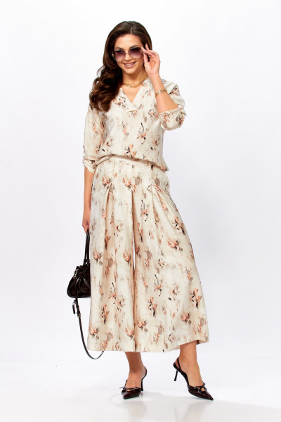 Жакет, кюлоты Taita plus 2535/1 абстракция_молоко - фото 4