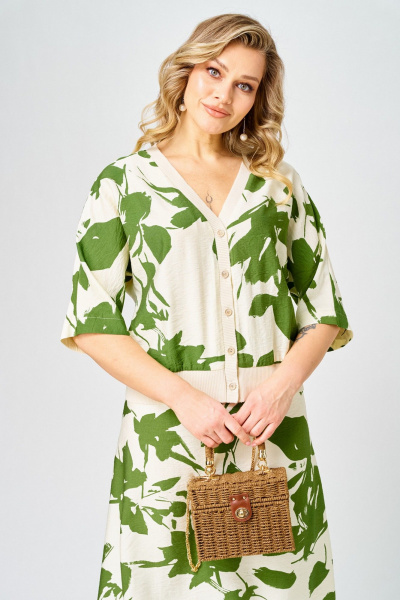 Блуза, юбка Твой имидж 2386 молочный_зеленый_принт - фото 4