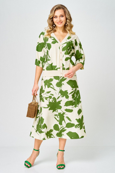 Блуза, юбка Твой имидж 2386 молочный_зеленый_принт - фото 3