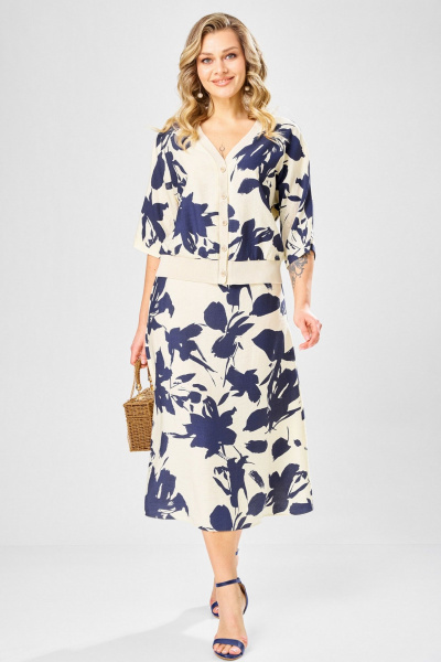 Блуза, юбка Твой имидж 2387 молочный_синий_принт - фото 3