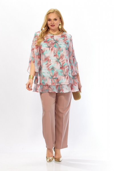 Блуза, брюки Элль-стиль 2213/14 мятно-бордовый-капучино - фото 14