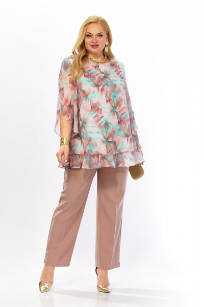 Блуза, брюки Элль-стиль 2213/14 мятно-бордовый-капучино - фото 11