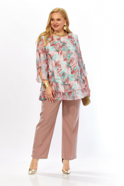 Блуза, брюки Элль-стиль 2213/14 мятно-бордовый-капучино - фото 6