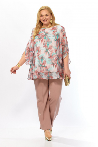 Блуза, брюки Элль-стиль 2213/14 мятно-бордовый-капучино - фото 5