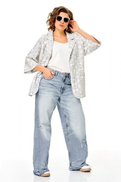 Жакет Anastasia 1355 серо-белый - фото 7