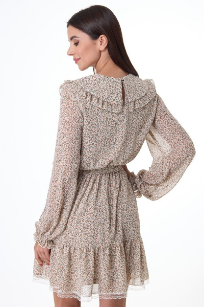 Платье свободное из шифона с увеличенным воротником Anelli 1027 бежевый - фото 6