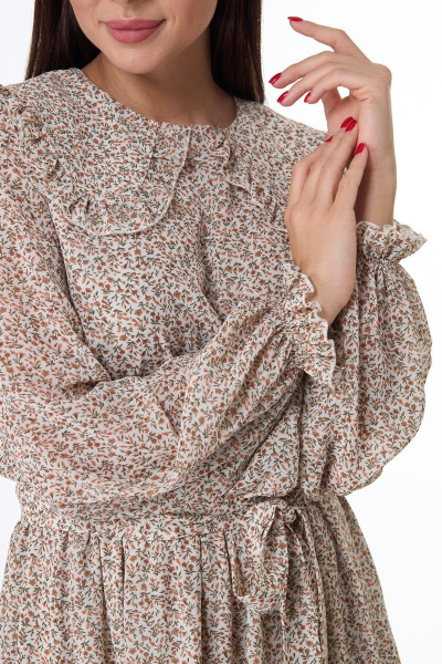 Платье свободное из шифона с увеличенным воротником Anelli 1027 бежевый - фото 4