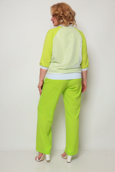 Джемпер свободный из трикотажа с сеткой и рукавом летучая мышь Michel chic 759 салатовый - фото 4